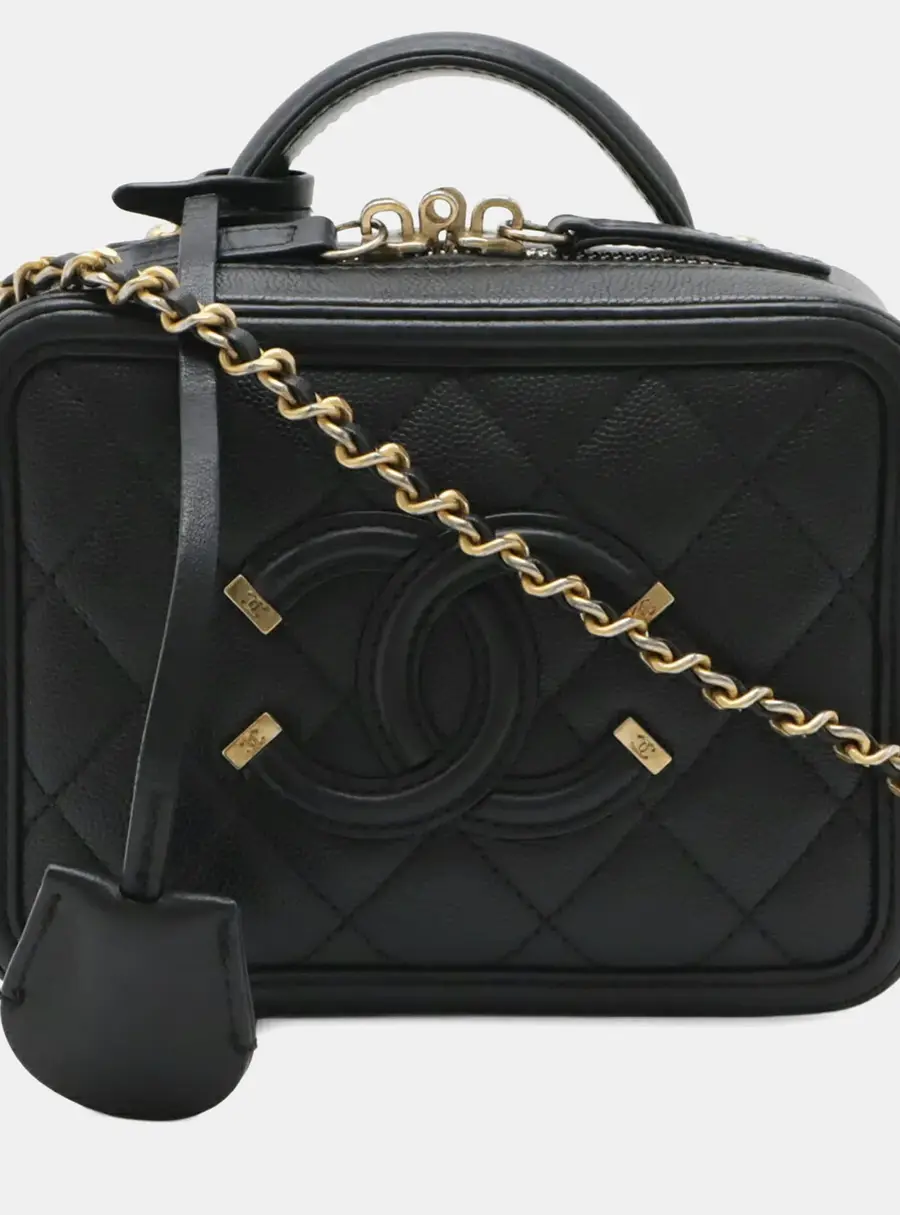 Chanel CC Filigree Small Black Caviar Leather Chain Shoulder Bag