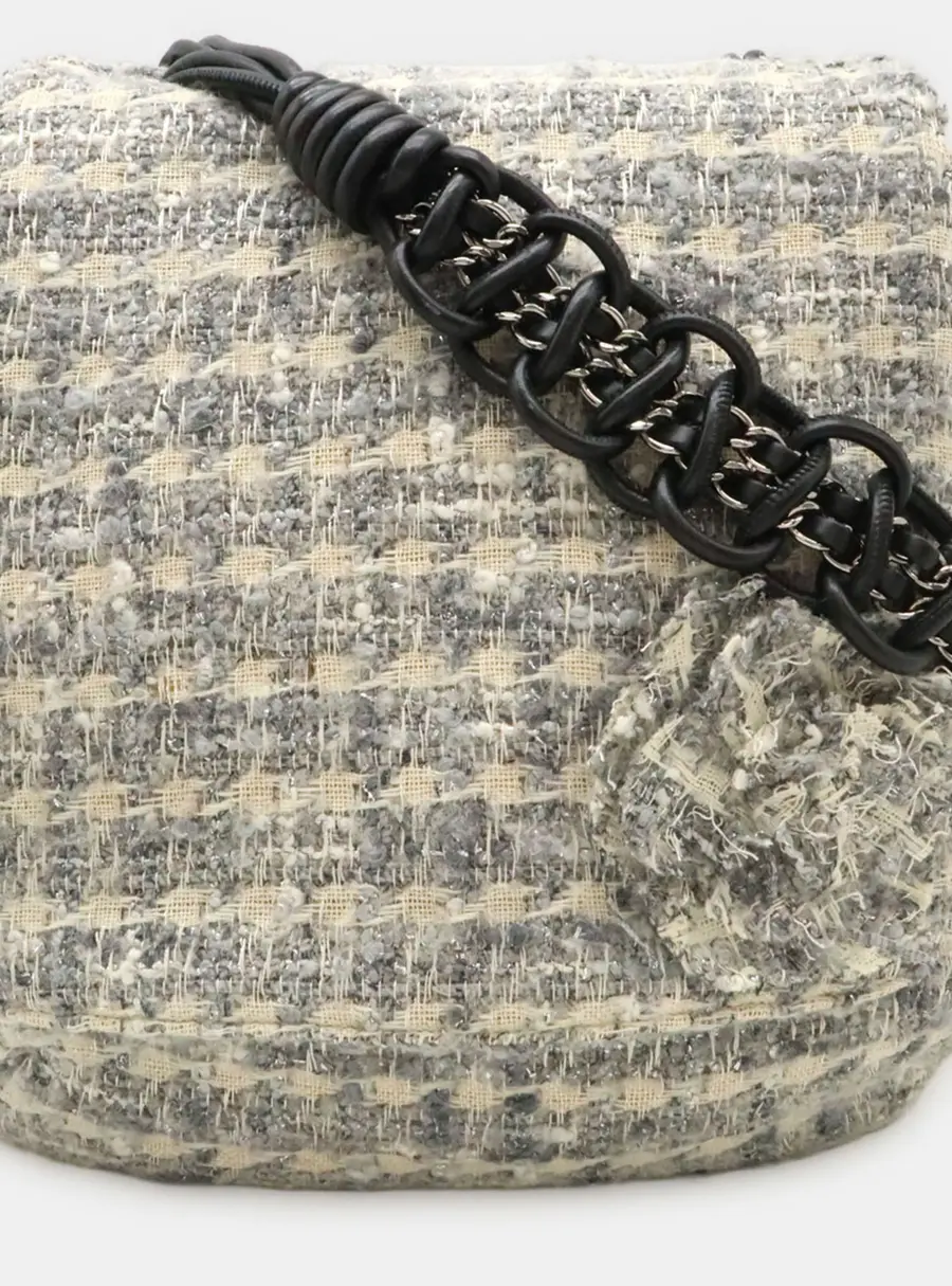 Chanel Camellia Tweed Chain Shoulder Bag Gray Multicolor Tweed Leather Shoulder Bag