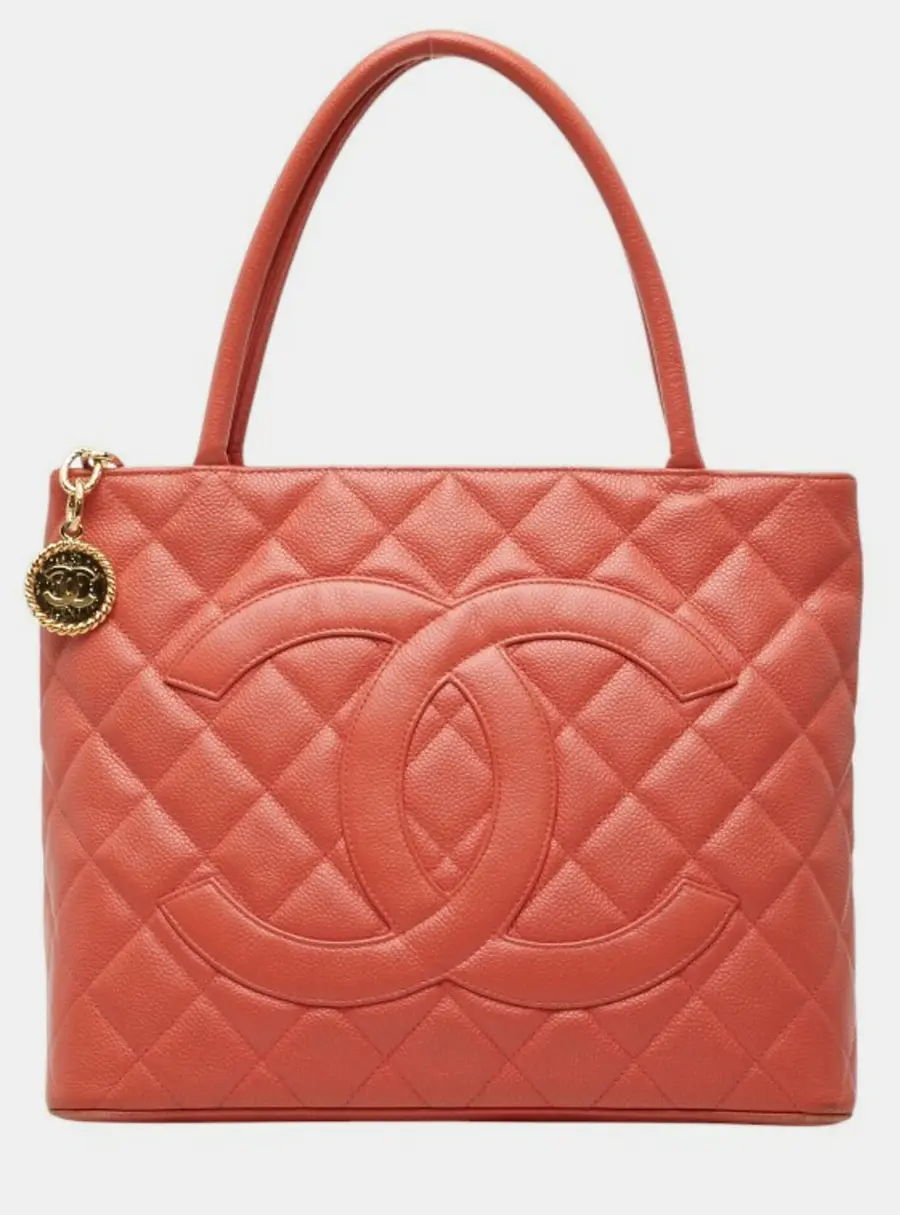 Chanel Medallion Orange Caviar Skin Leather Tote Bag