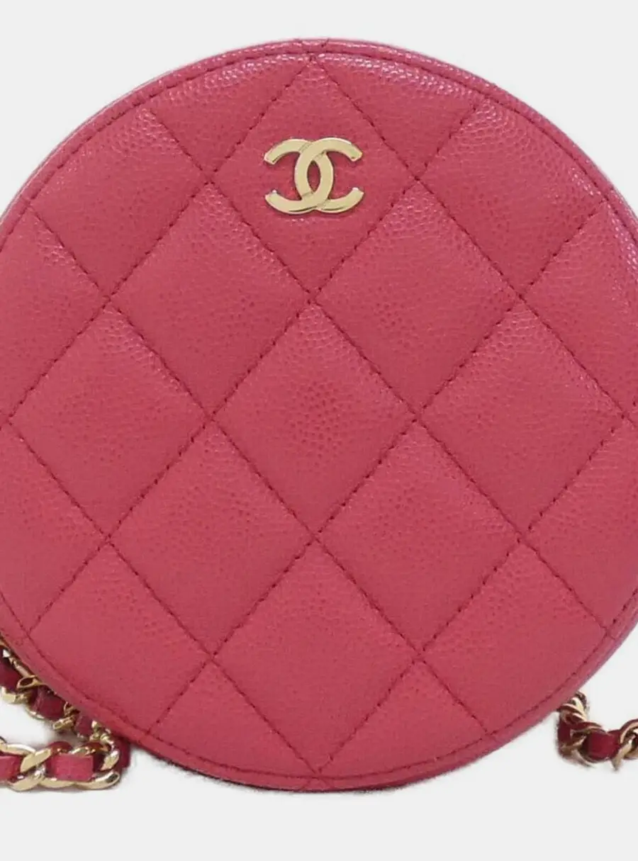 Chanel Classic Caviar Leather Mini Round Clutch With Chain Bag