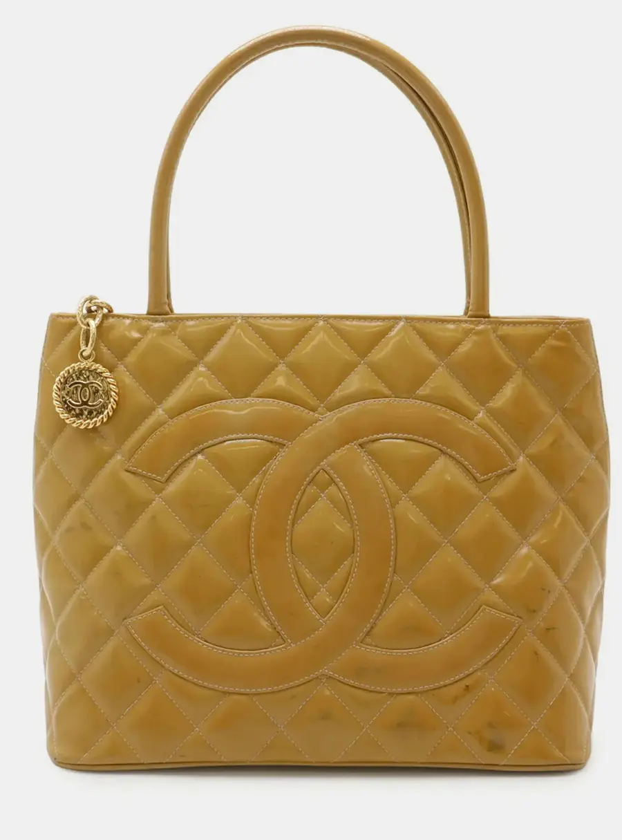 Chanel Medallion Tote Yellow Patent Leather Shoulder Bag