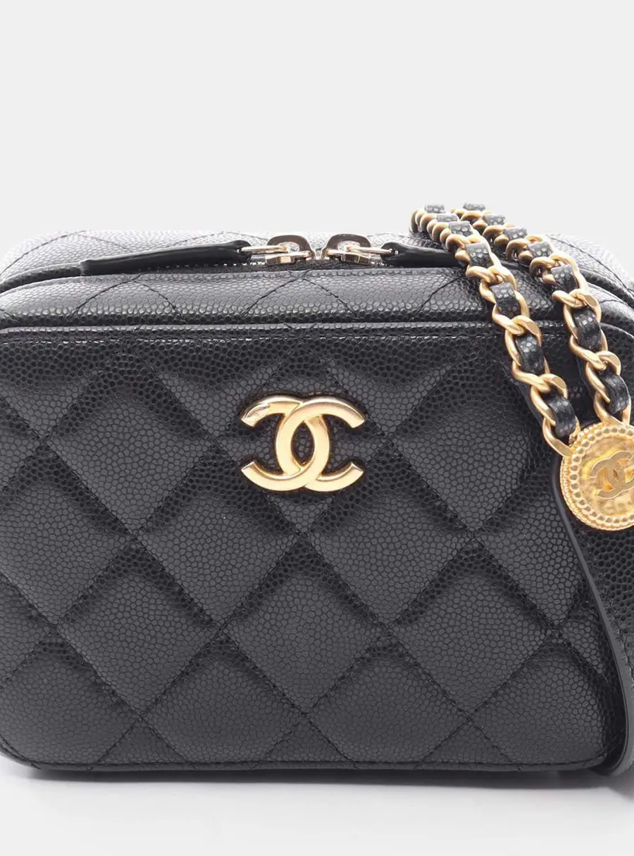 Chanel Twist Your Buttons Mini Black Caviar Leather Clutch with Chain Bag