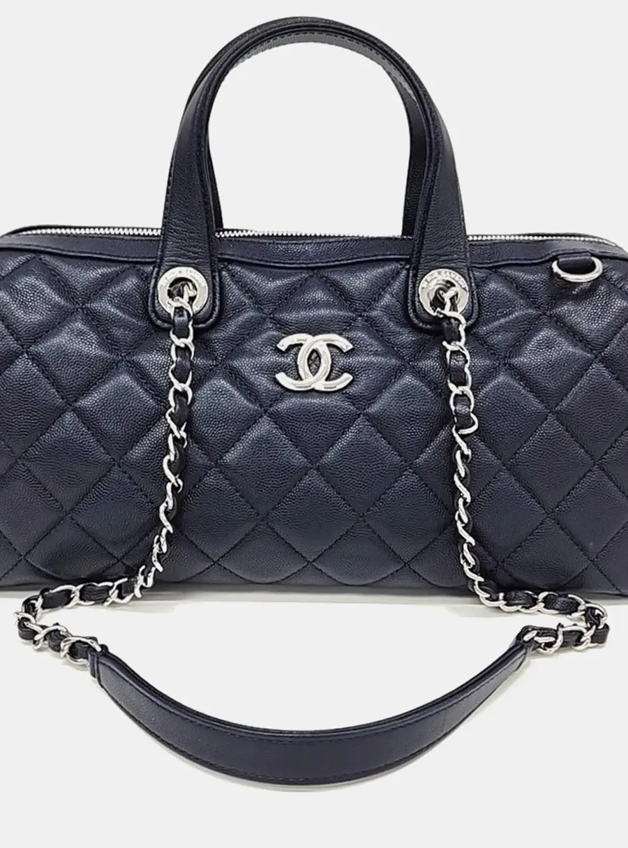 Chanel Bowling Large Black Caviar Leather Top Handle Bag