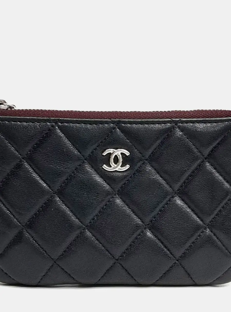 Chanel Quilted Black Lambskin Leather Pouch Bag
