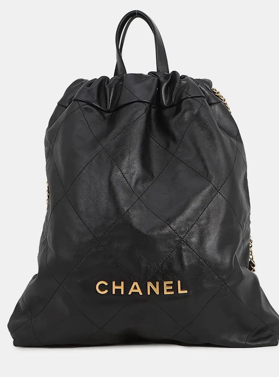 Chanel Chanel 22 Large Black Shiny Calfskin Leather Backpack Bag
