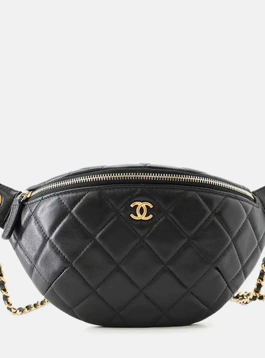 Chanel Matelasse Black Lambskin Leather Belt Bag