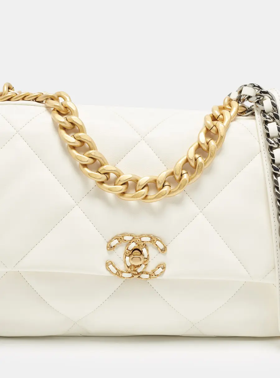 Chanel 19 Large White Quilted Leather Flap Bag