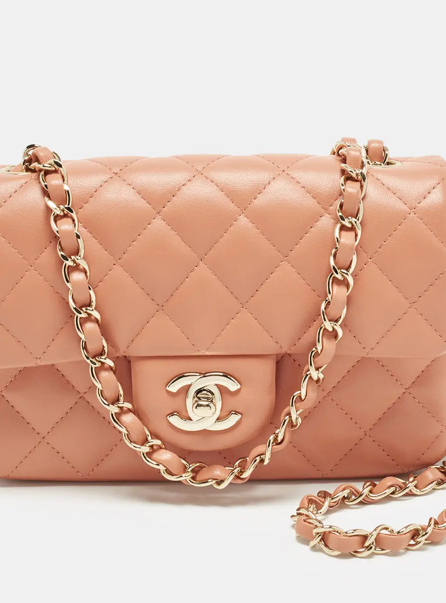 Chanel Rectangular Flap Mini Peach Pink Quilted Leather Shoulder Bag