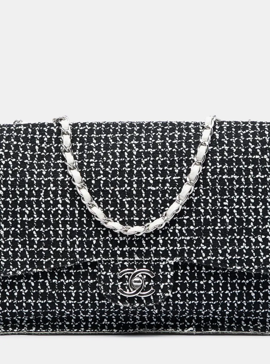 Chanel Jumbo Classic Flap Jumbo Black White Tweed Calfskin Shoulder Bag