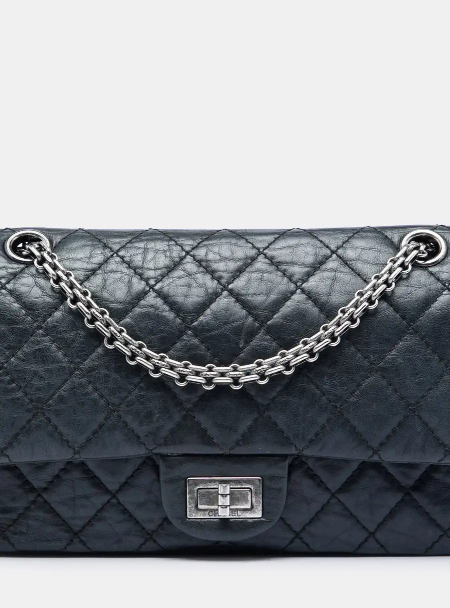 Chanel Quilted Aged Calfskin Reissue 2.55 Double Flap 225 Black Ruthenium Hardware Shoulder Bag