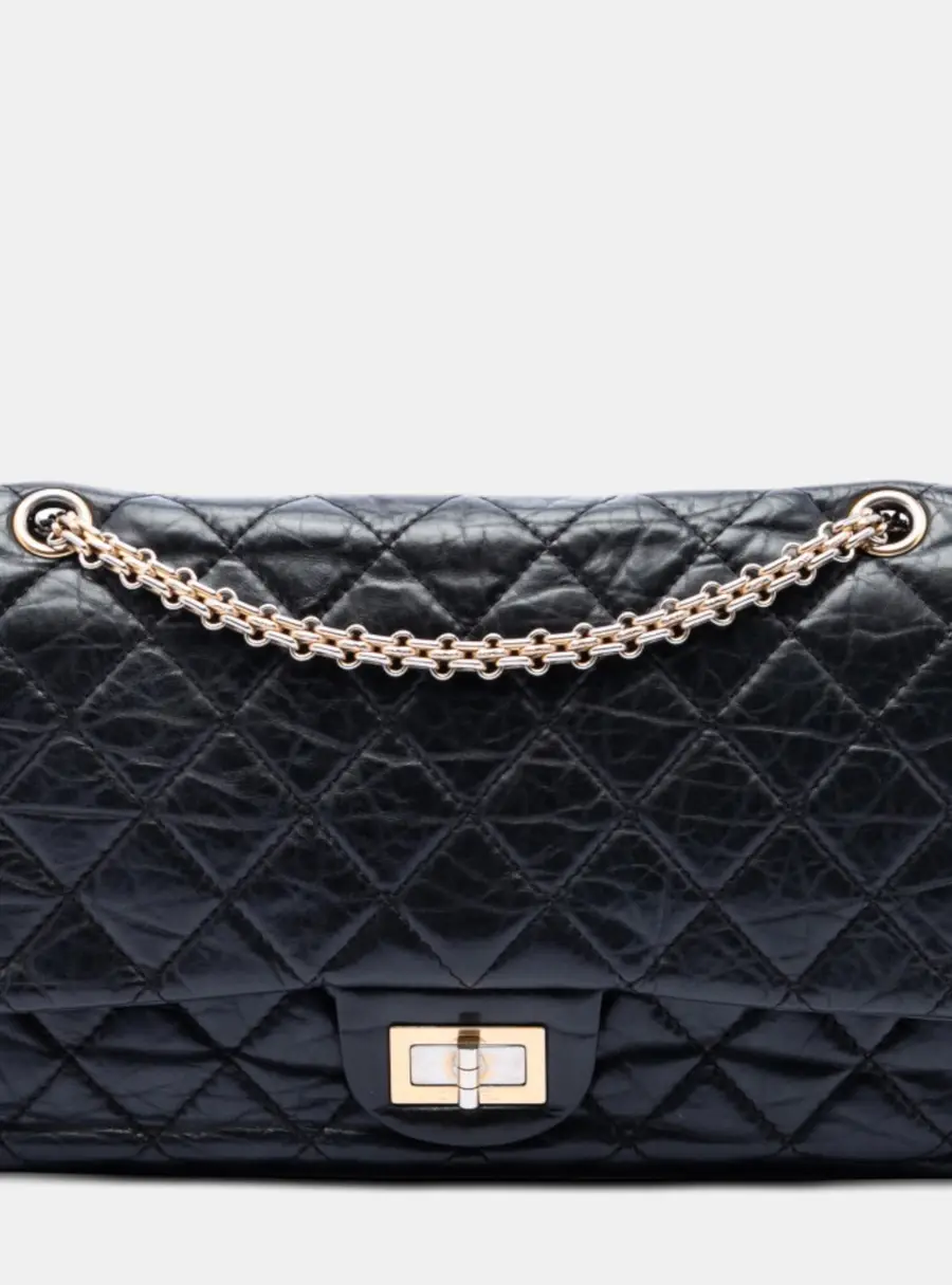 Chanel Reissue 2.55 Double Flap 227 Black Quilted Aged Calfskin Leather Shoulder Bag