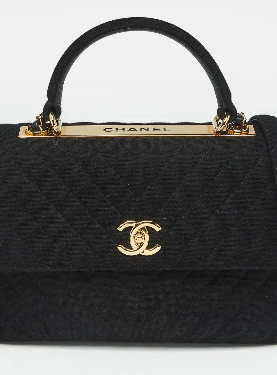 Chanel Trendy CC Medium Black Chevron Jersey Top Handle Bag