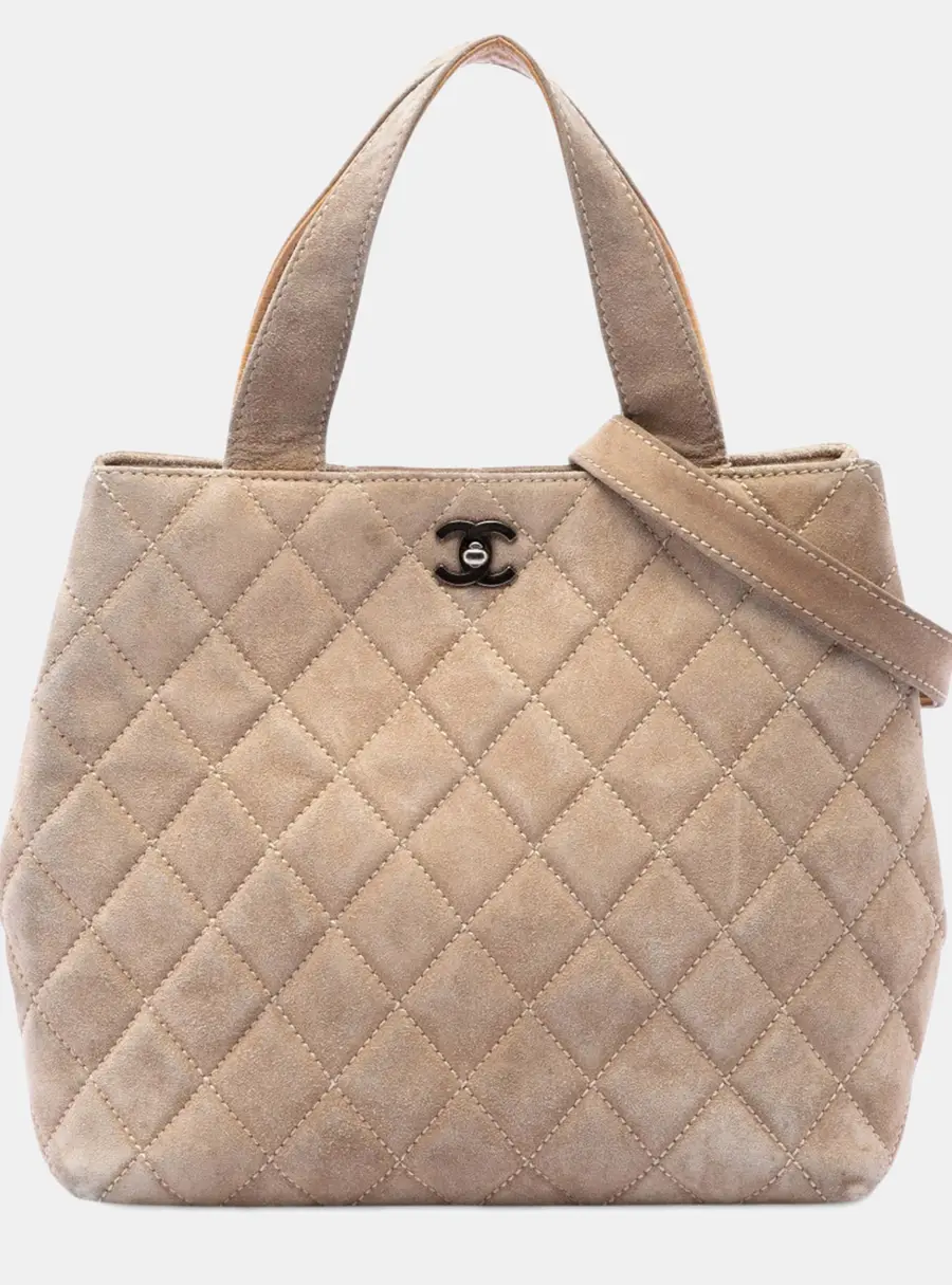 Chanel Vintage Quilted Suede Turnlock Satchel Black Suede Satchel Bag