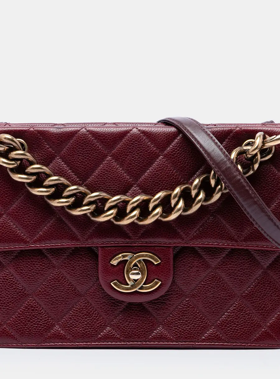 Chanel Paris -Edinburgh Quilted Caviar Medium Burgundy Grained Calfskin Leather Flap Bag