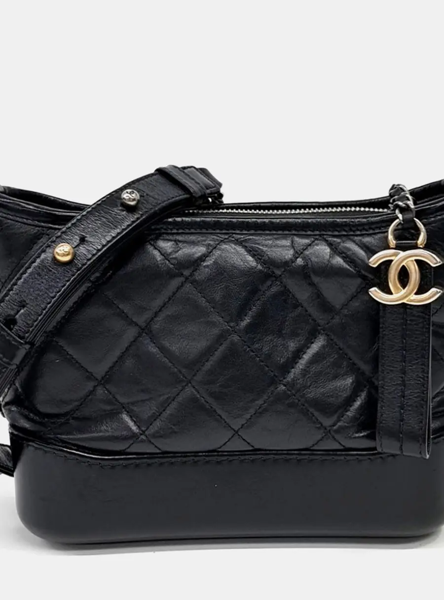 Chanel Gabrielle Small Black Calfskin Leather Hobo Bag