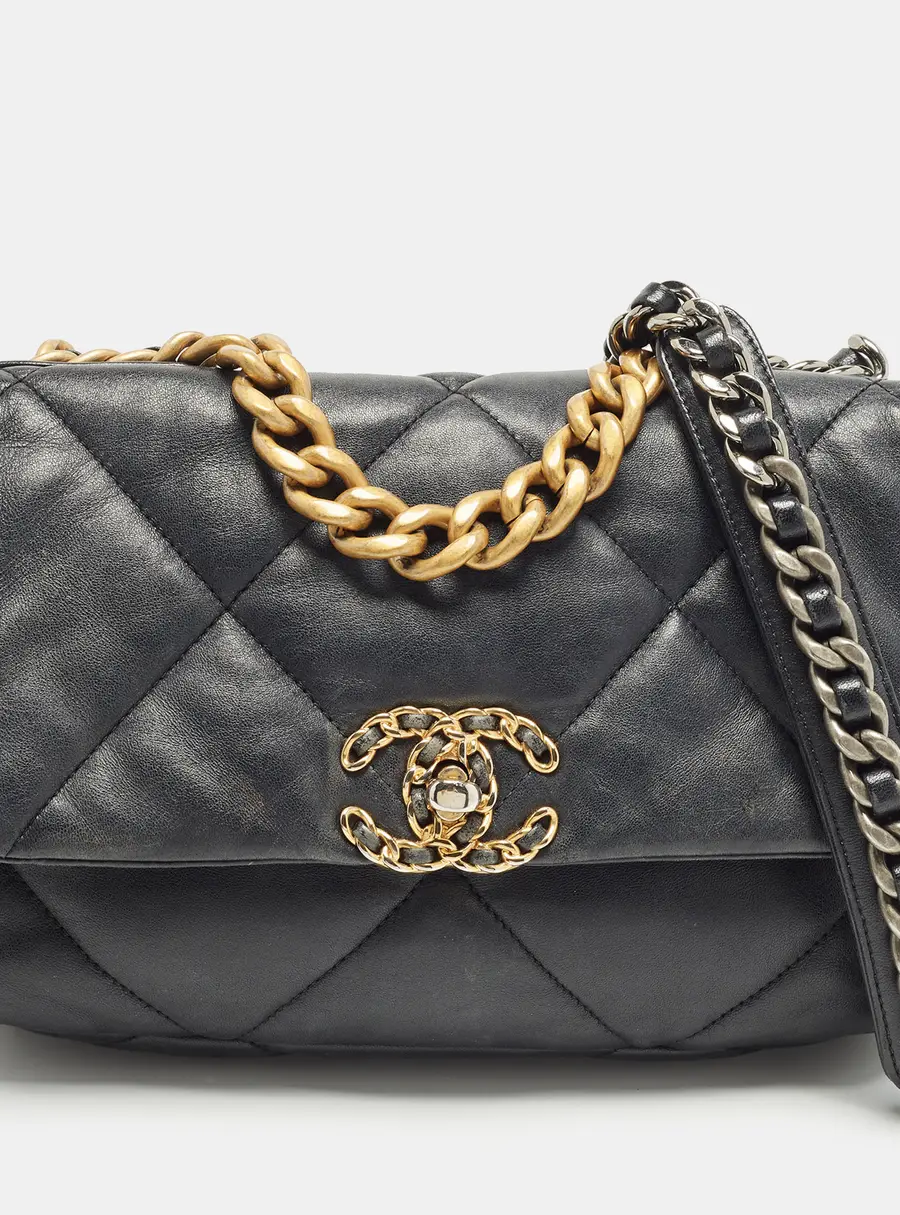 Chanel 19 Medium Black Quilted Leather Flap Bag
