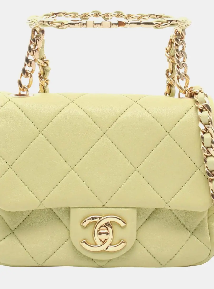 Chanel Mini Matelasse Light Green Lambskin Leather Top Handle Flap Bag