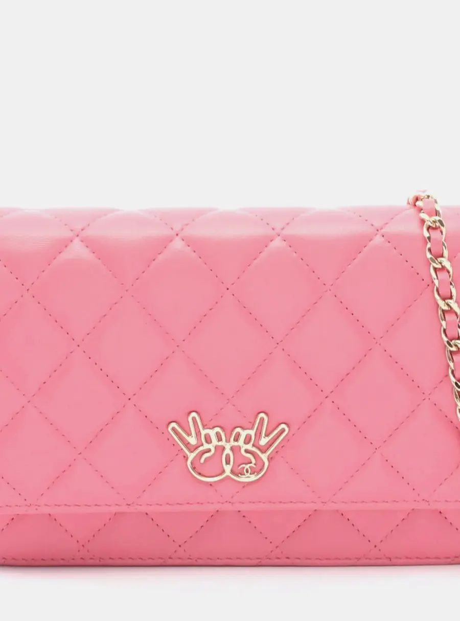 Chanel Matelasse Emoticon Peace Sign Wallet on Chain Pink Lambskin Leather Shoulder Bag