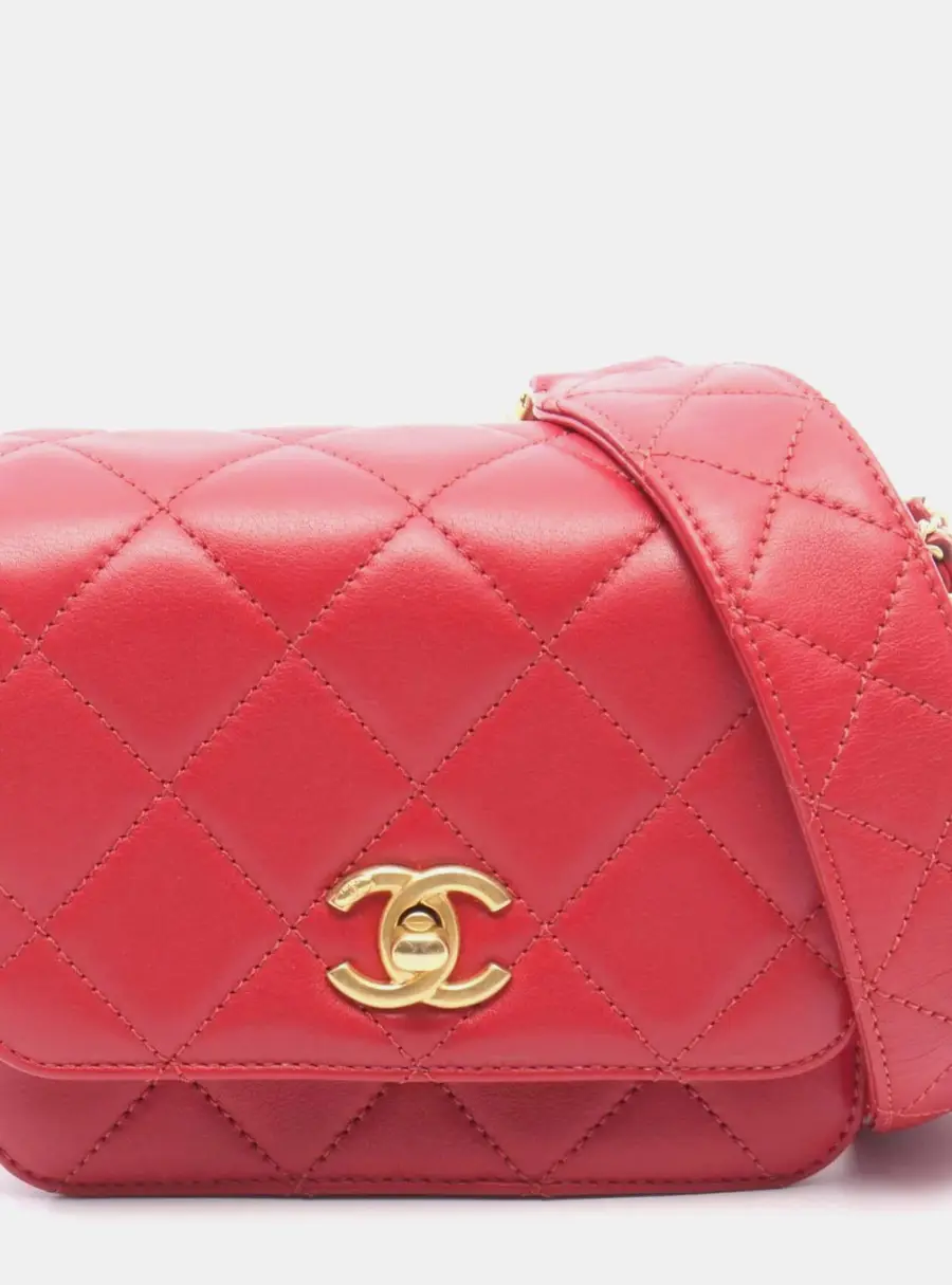 Chanel Cambon Chains Mini Red Lambskin Leather Shoulder Bag
