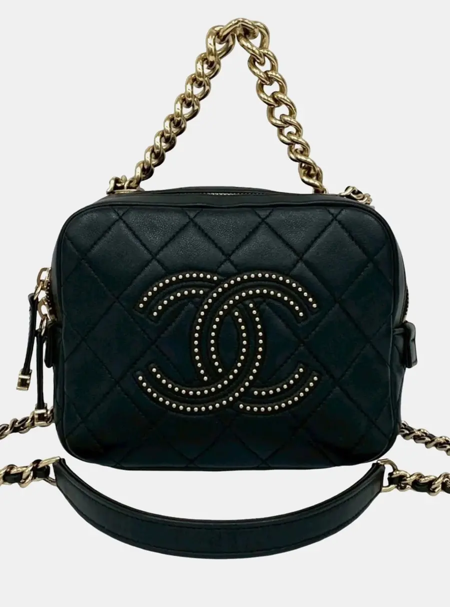 Chanel Matelasse Coco Studs Black Leather Mini 2 -Way Shoulder Bag