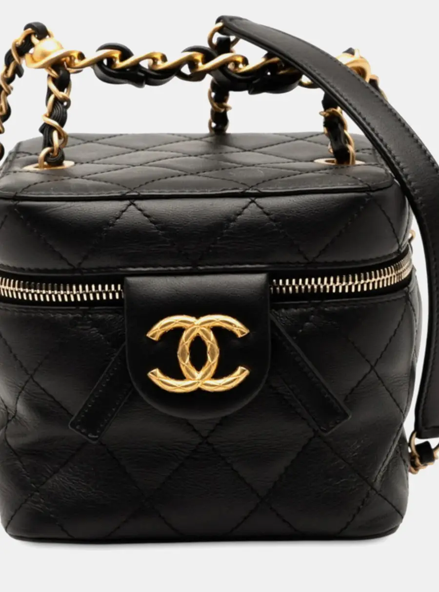Chanel Matelasse Vanity Case Small Black Lambskin Leather Shoulder Bag