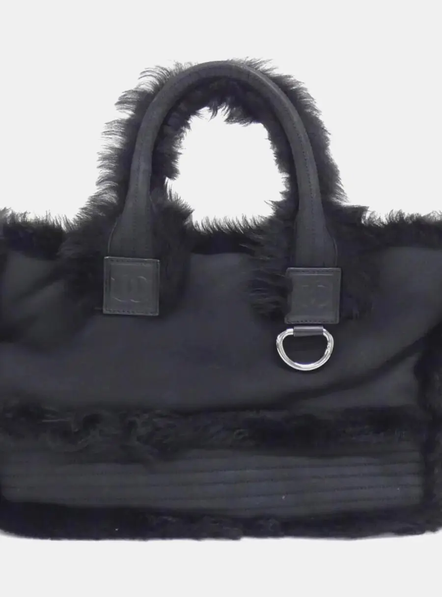 Chanel Sport Line 36652 Black Mouton Fur Top Handle Bag