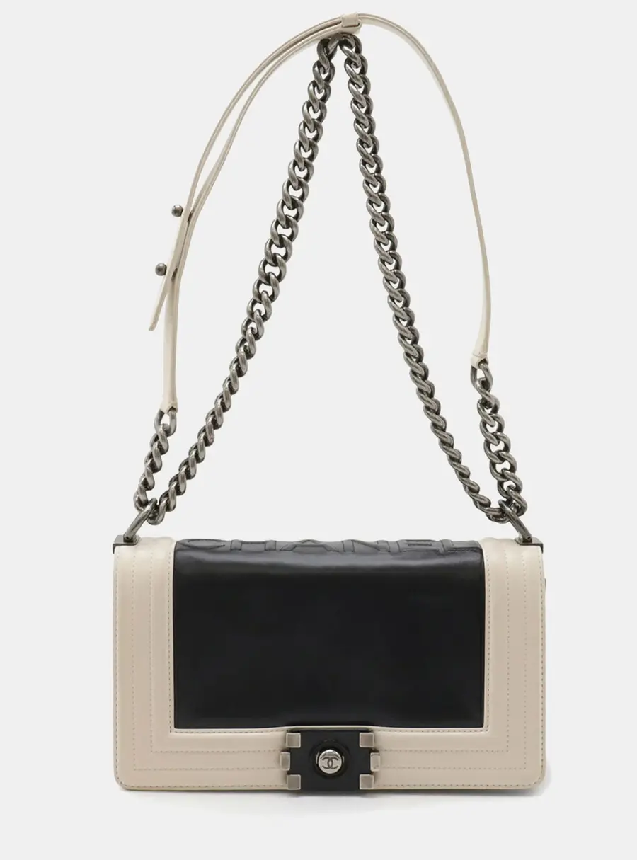 Chanel Boy Chanel 25 Black Ivory Leather Shoulder Bag