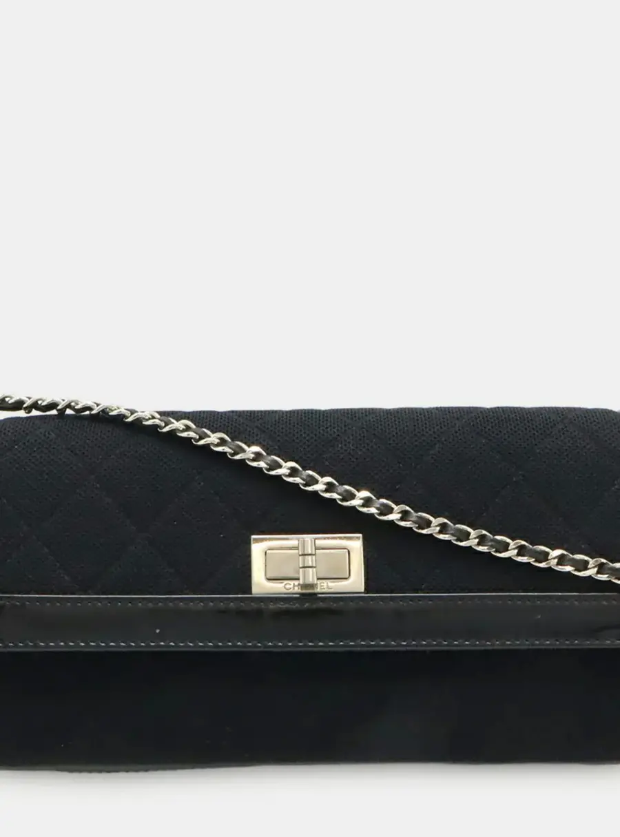 Chanel 2.55 Reissue East West Black Quilted Fabric Patent Leather Shoulder Bag