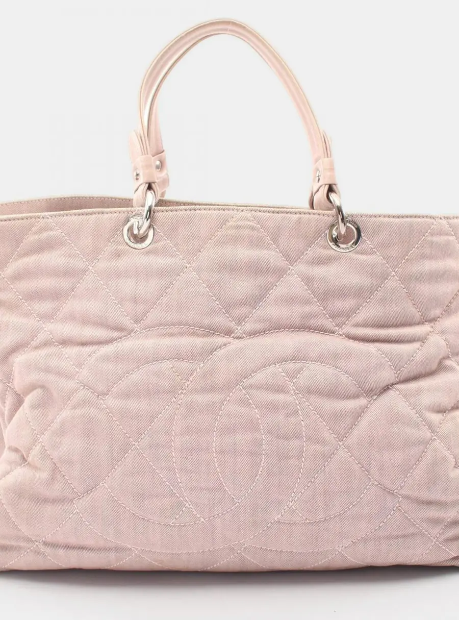 Chanel Large CC Quilted Large Pink Denim Canvas Tote Bag