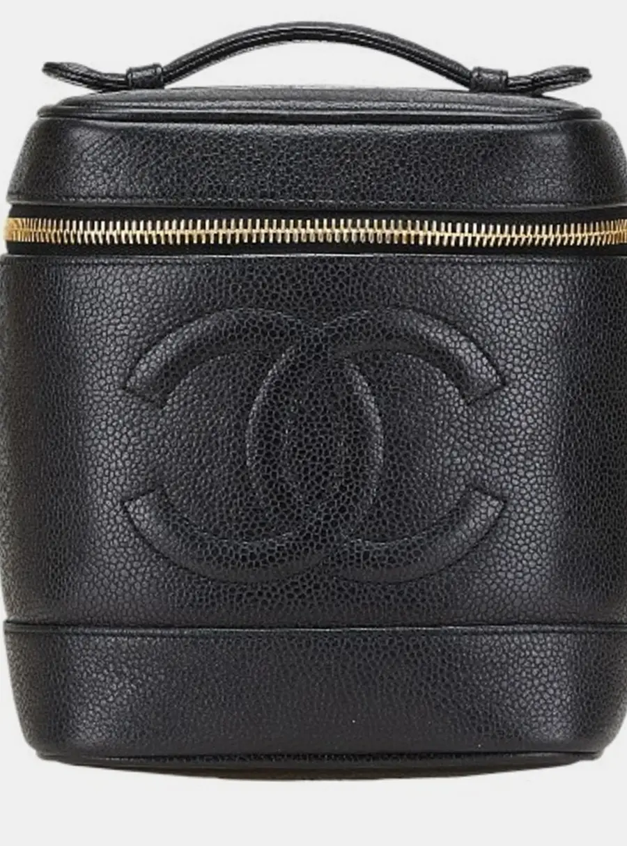 Chanel Vertical Vanity Case Black Caviar Leather Top Handle Bag