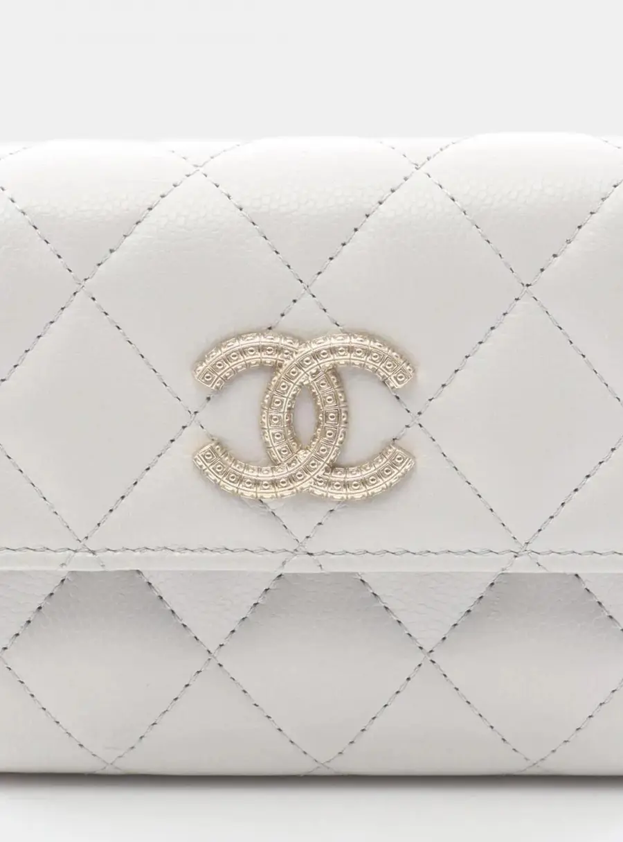Chanel Classic Flap Small Gray Grained Calfskin Leather Wallet