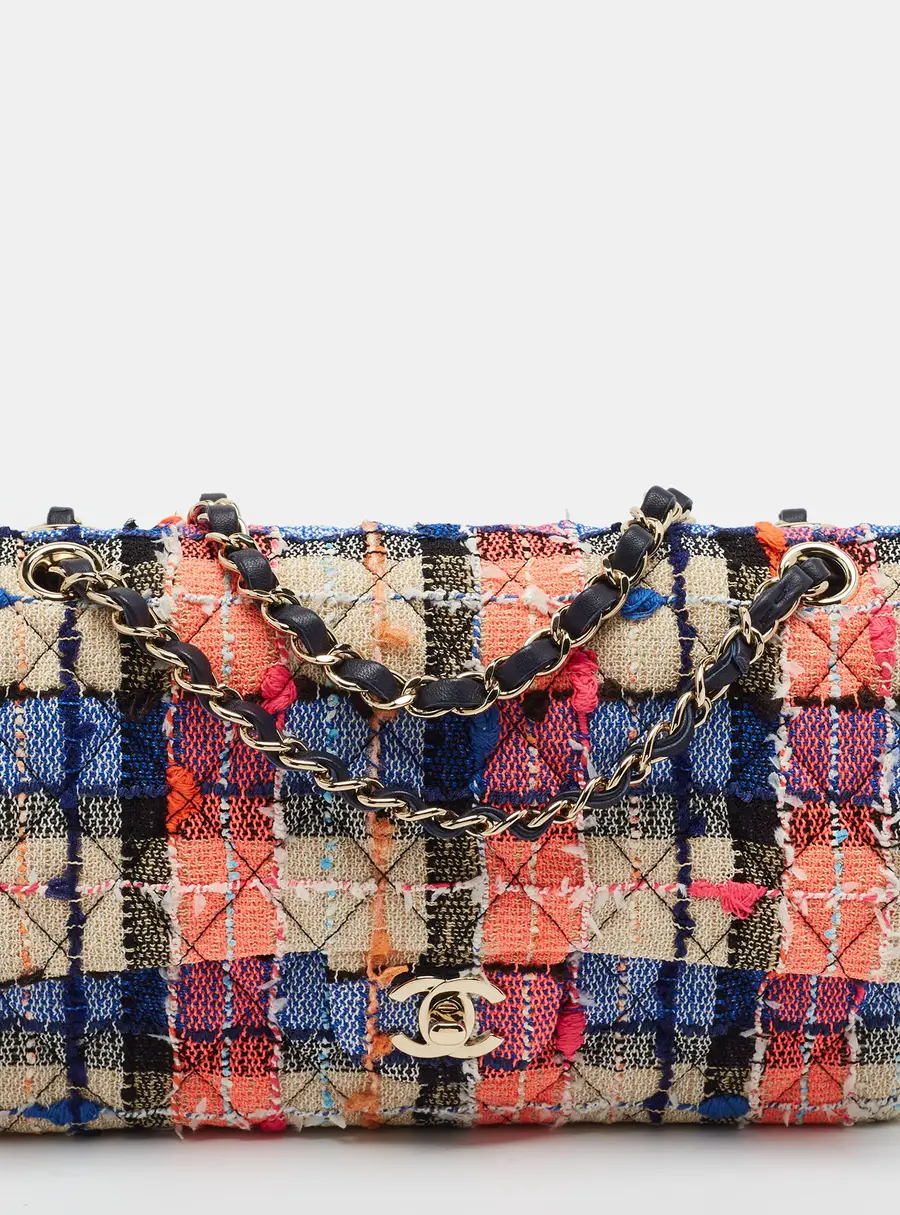 Chanel Classic Double Medium Multicolor Quilted Tweed Flap Bag