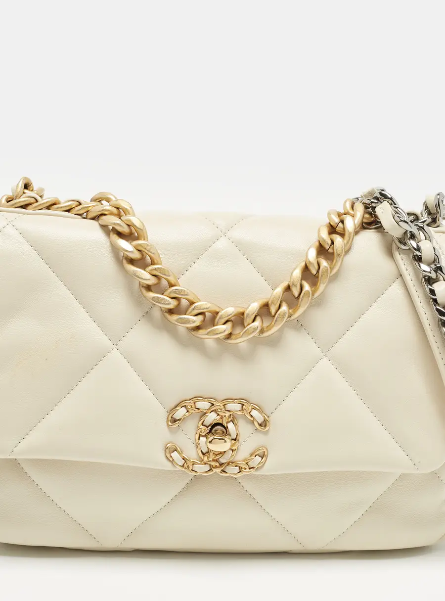 Chanel 19 Flap Small White Quilted Leather Bag