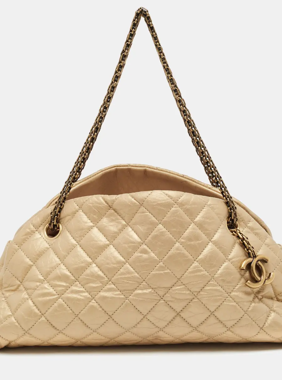 Chanel Just Mademoiselle Gold Quilted Caviar Medium Bowler Bag