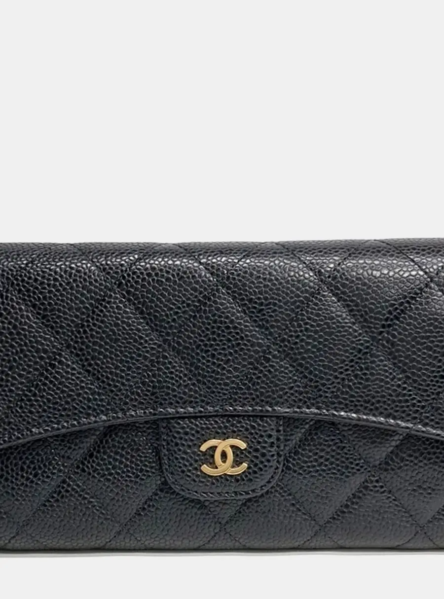 Chanel Black Caviar Leather Long Wallet