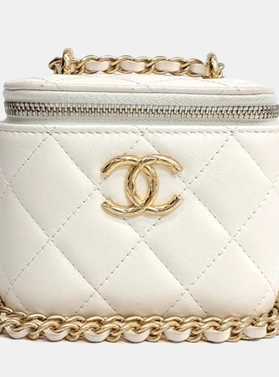 Chanel White Leather Vanity Mini Crossbody Bag AP3103