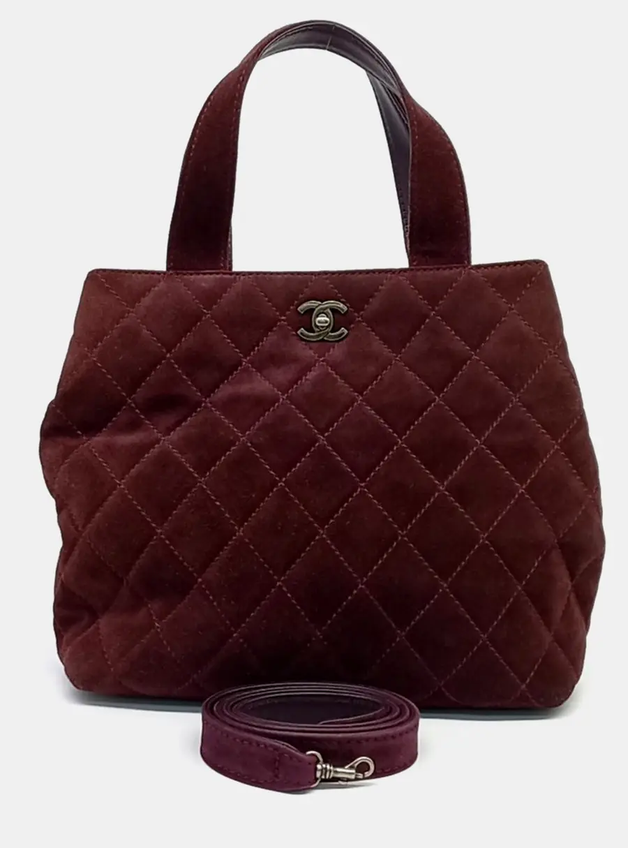 Chanel Burgundy Suede Tote and Shoulder Bag