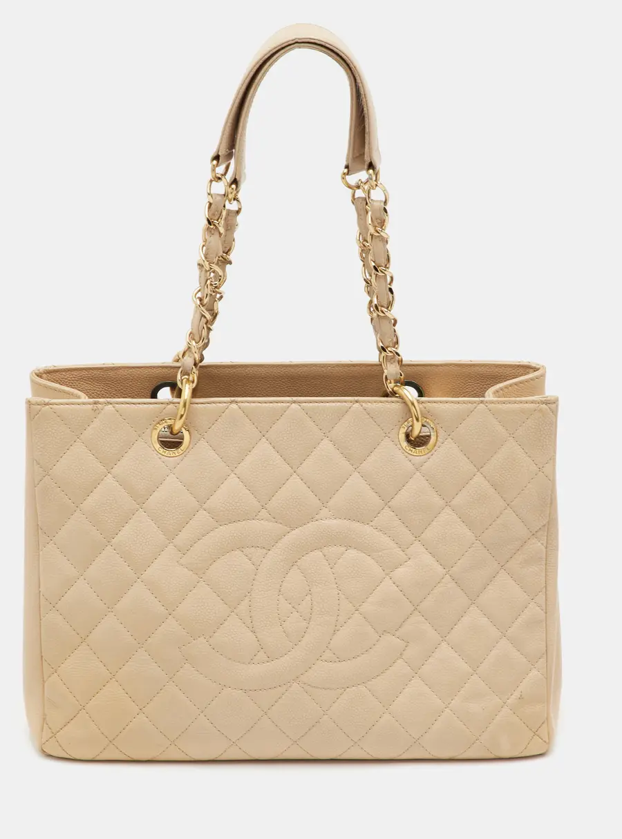 Chanel GST Beige Quilted Caviar Leather Grand Shopping Tote