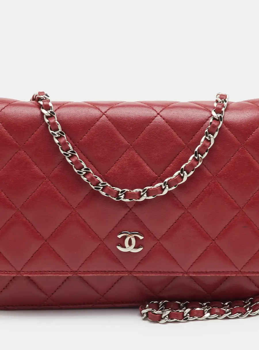 Chanel WOC Red Quilted Leather Wallet On Chain