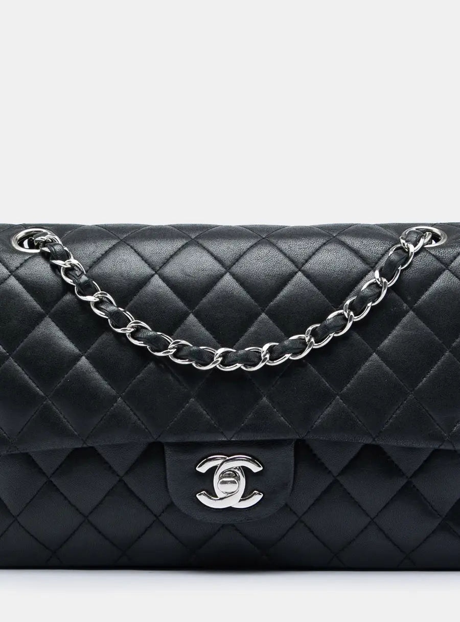 Chanel Classic Double Flap Medium Black Lambskin Leather Shoulder Bag
