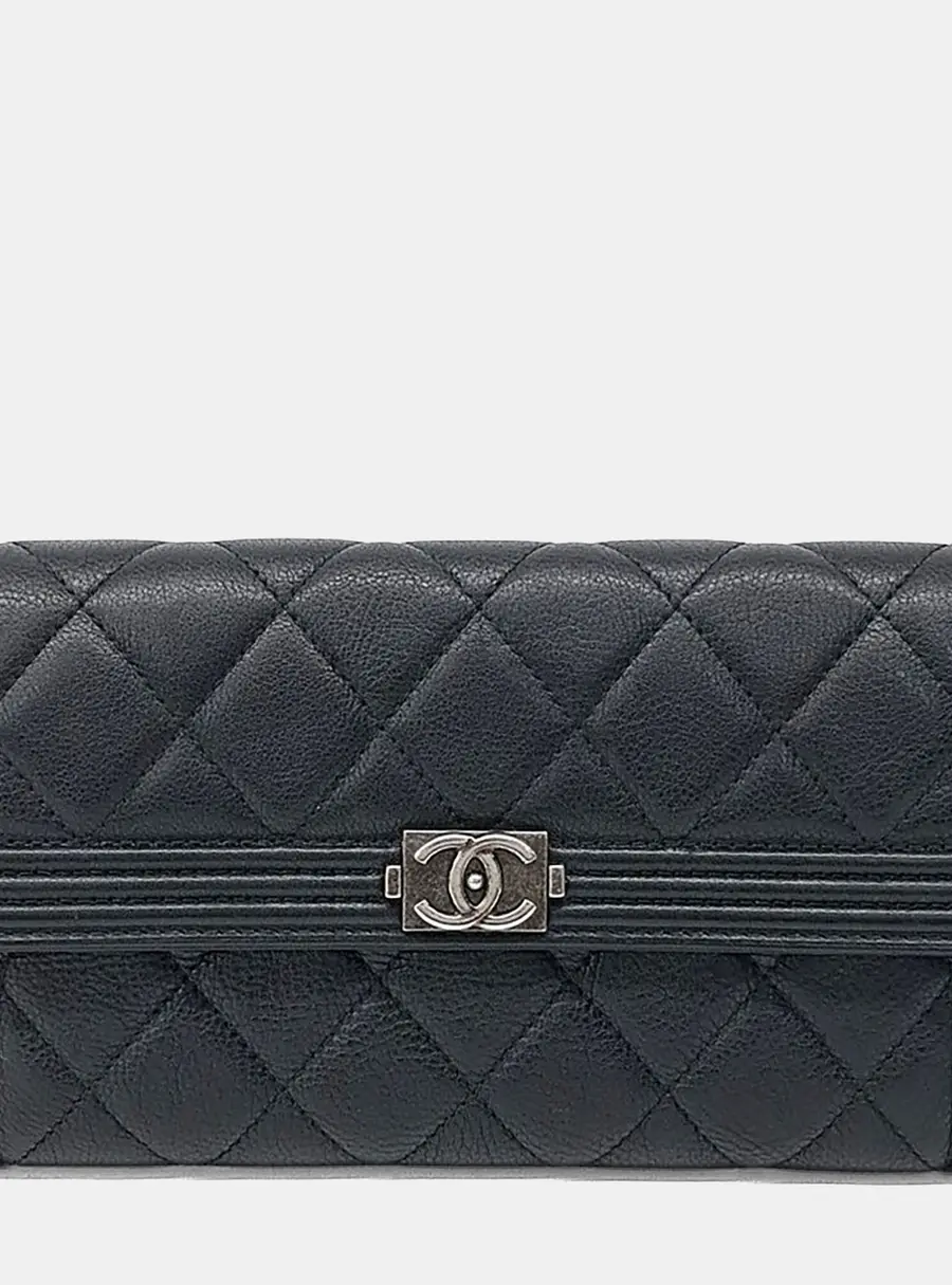 Chanel Black Leather Boy long wallet