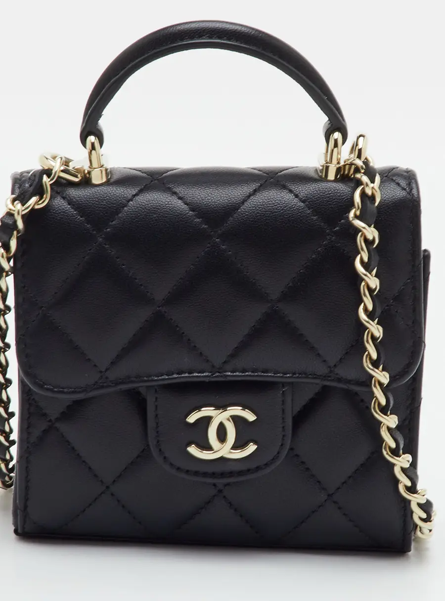 Chanel CC Black Quilted Leather Coin Purse with Chain