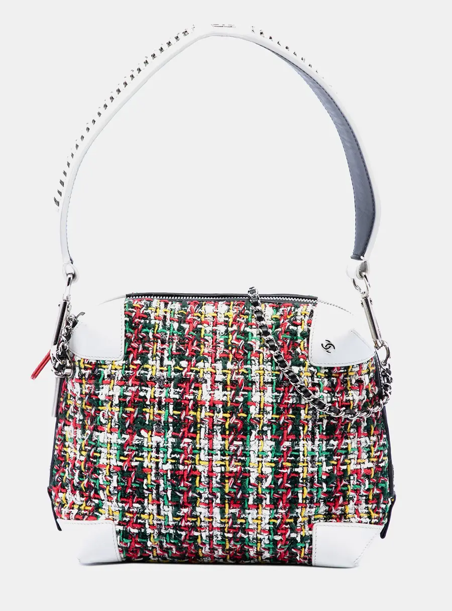Chanel Tweed Street Allure Mini Multicolor/White Tweed Calfskin Leather Crossbody Bag