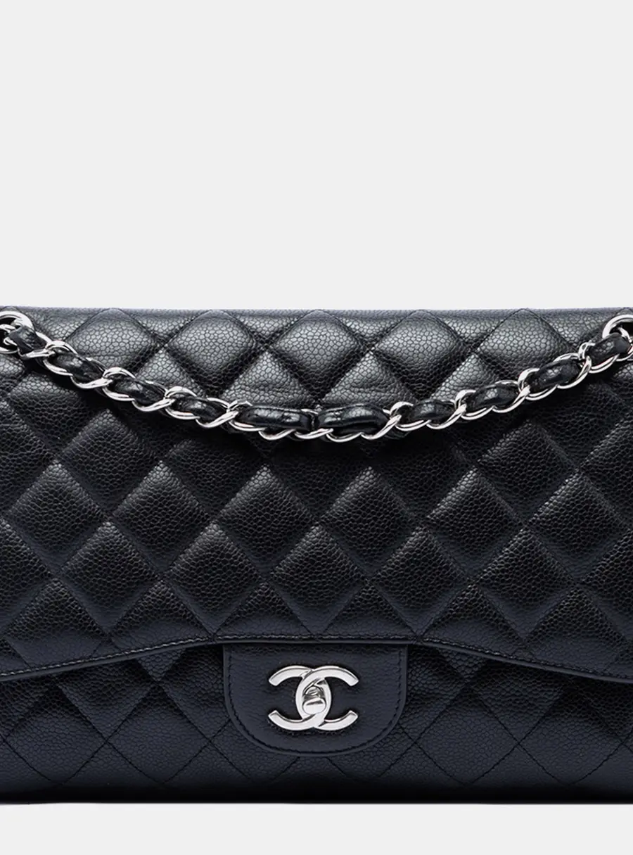Chanel Classic Jumbo Black Caviar Double Flap Shoulder Bag