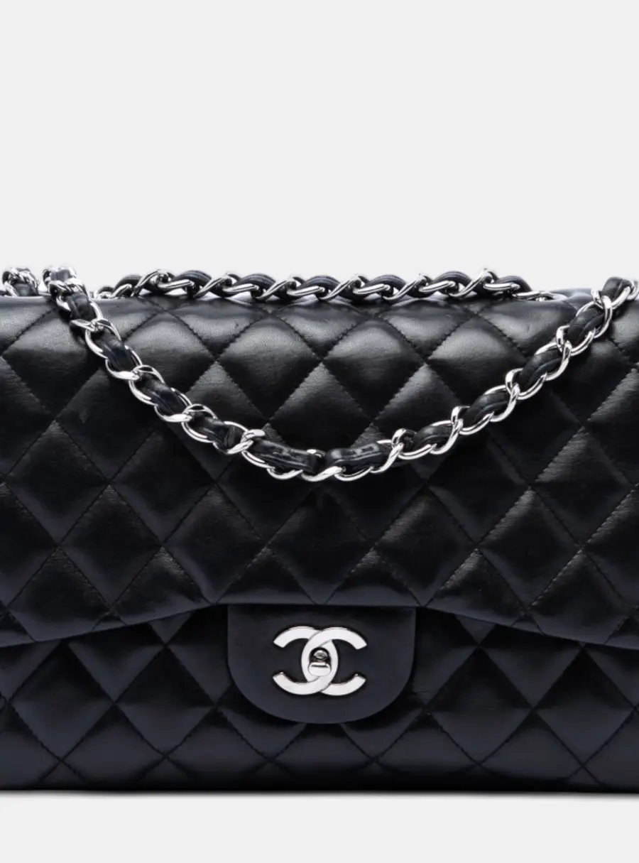 Chanel Classic Jumbo Black Lambskin Leather Shoulder Bag