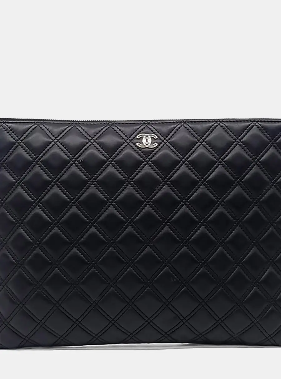 Chanel Black Leather Clutch Large
