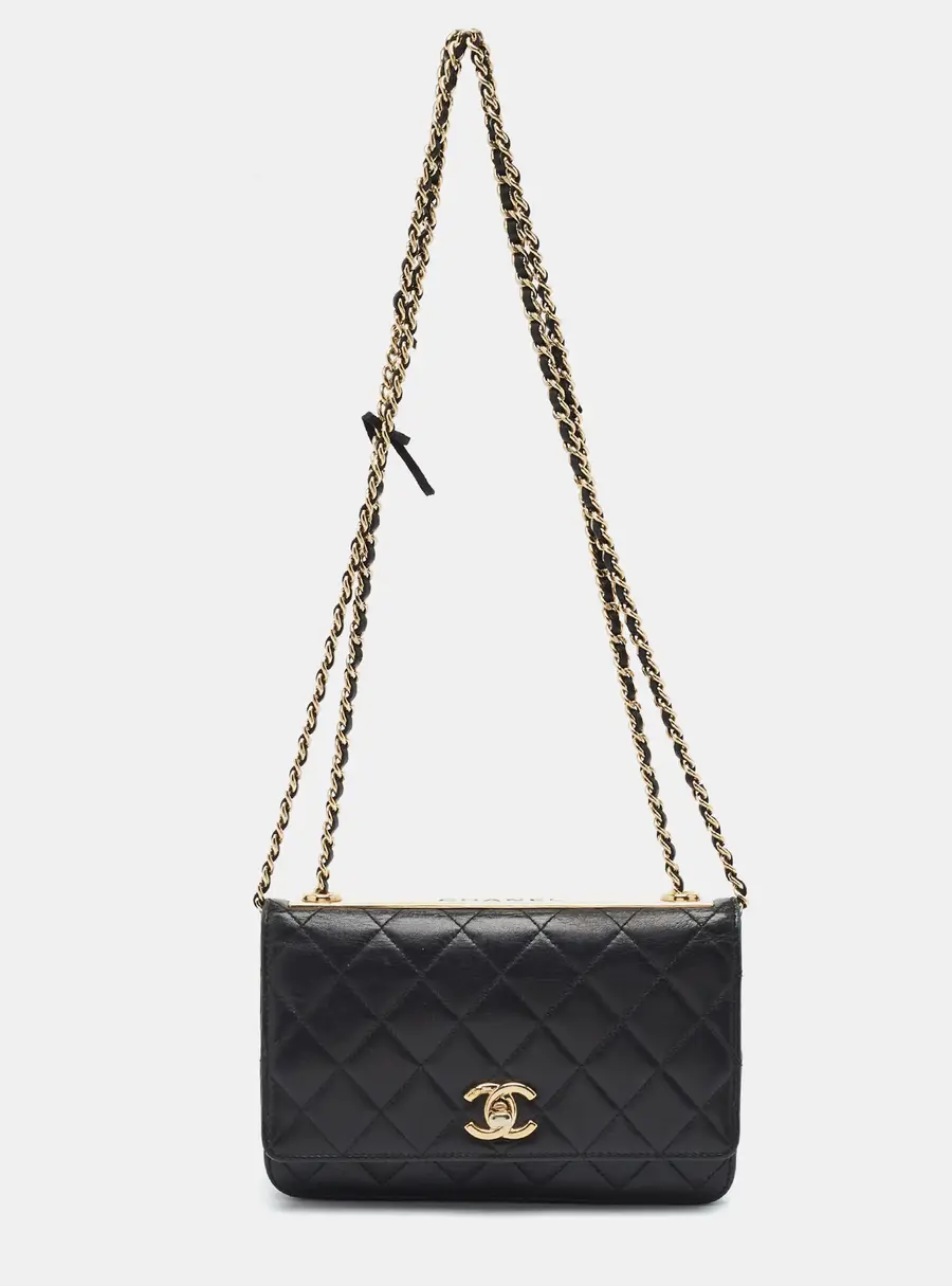Chanel Trendy CC Black Quilted Leather Wallet On Chain