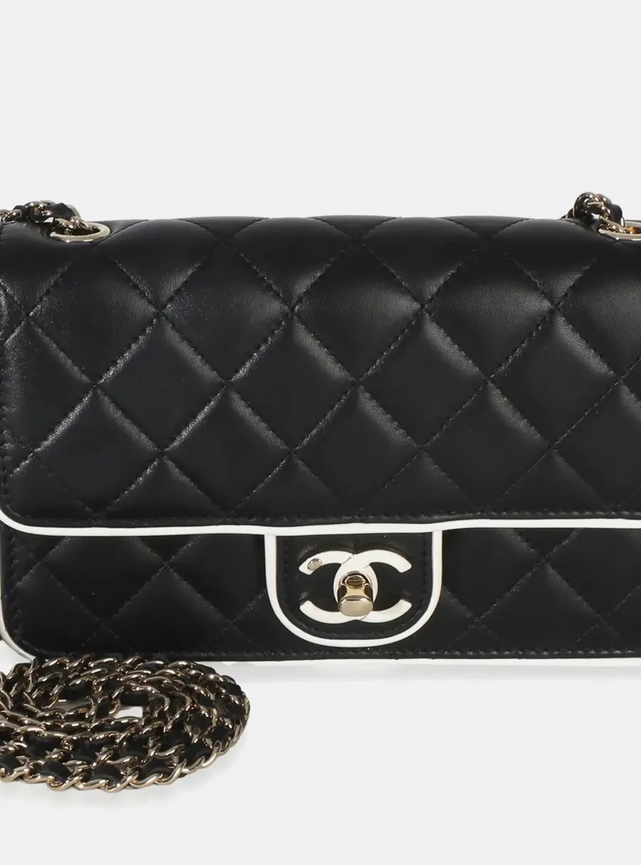 Chanel Quilted Resin CC Flap Black White Lambskin Wallet On Chain Bag
