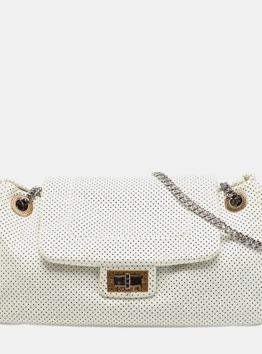 Chanel Reissue 2.55 East West Accordion Flap White Perforated Calfskin Leather Shoulder Bag