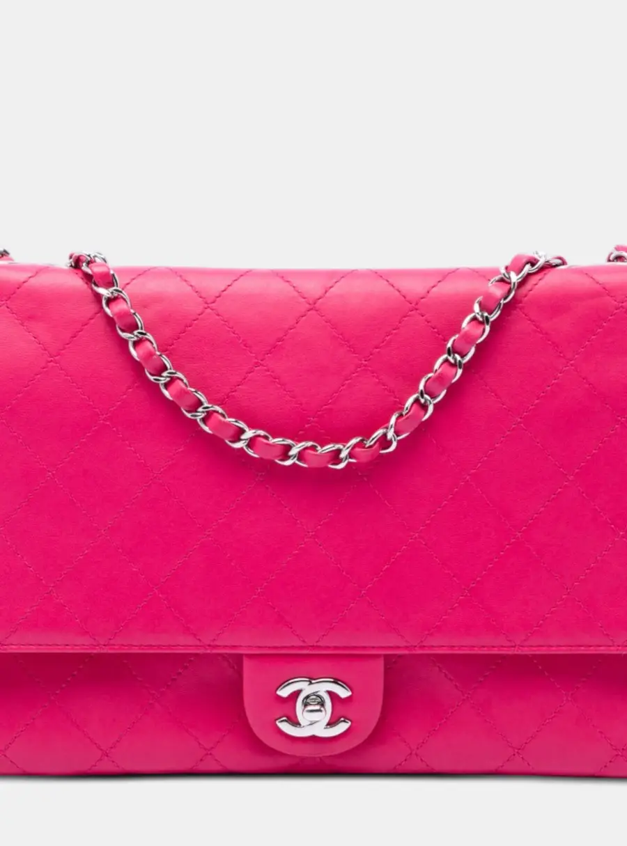 Chanel Accordion 3 Flap Jumbo Pink Lambskin Leather Shoulder Bag